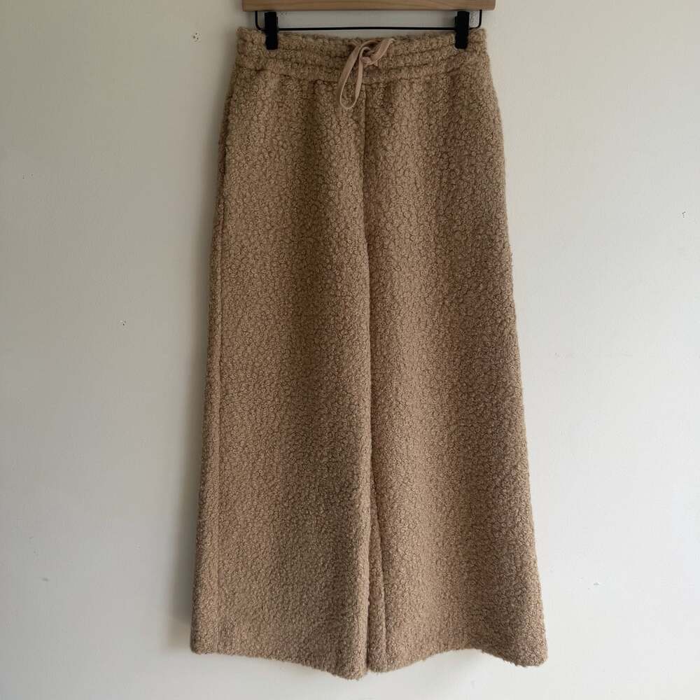 STAUD Rabbit Fleece Wide-Leg Track Pants Tan Sherpa Womens Size S Cozy Lounge - Picture 3 of 9